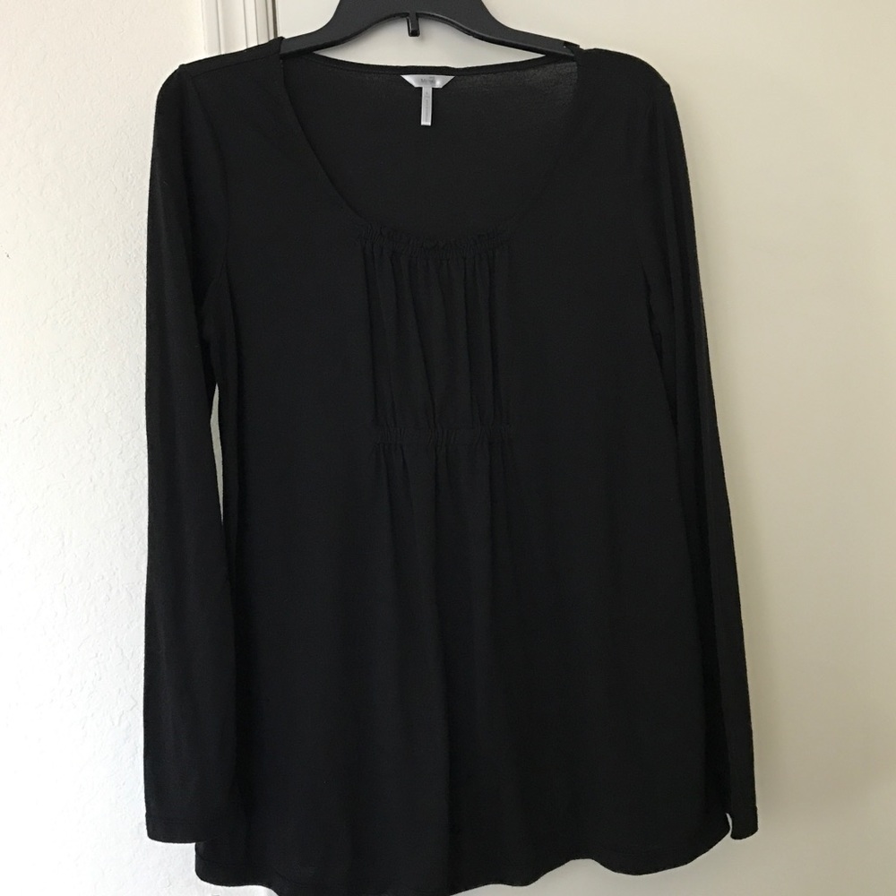 Black Scoop Neck Top with pleated bodice